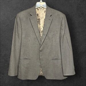 Lauren Ralph Lauren 42R Gray Houndstooth Silk Wool Blend Blazer Sport Coat